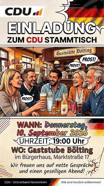 CDU-Ortsverband Hamminkeln lädt herzlich zum Stammtisch ein