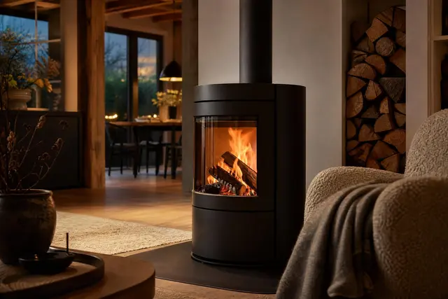 Moderne Kachelöfen verbinden zeitgemäßes Design mit lang anhaltender Strahlungswärme. | Foto: Ki-generiert