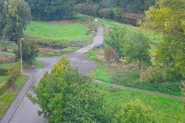 Blick vom Wasserturm auf den Löderburger Bruchgraben und auf die Bode