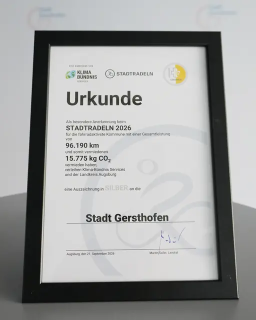 Urkunde für den zweiten Platz | Foto: Stadt Gersthofen