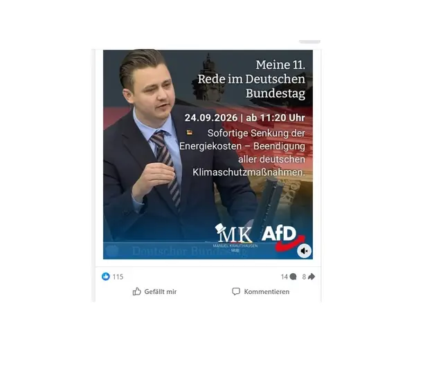 Manuel Krauthausen AfD-Fraktion im Bundestag | Foto: Screenshot https://www.facebook.com/manuel.krauthausen/?rdid=gHIA22lAXuBJxo4j