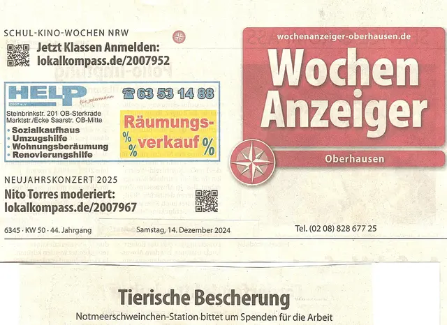 Spendenaufruf durch eine hiesige Wochenzeitung in Papierform und die Tageszeitung WAZ durch eine online Ausgabe
