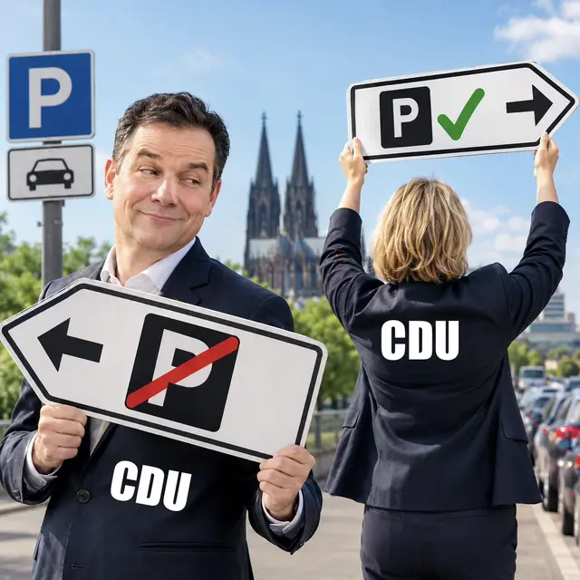 Kölner CDU fordert mit eigenem Moratorium Maßnahmen gegen Abbau von Parkplätzen. Darüber wundern sich FDP und KSG. Denn die CDU hatte ein solches Moratorium unlängst noch abgelehnt | Foto: Frei von Rechten Dritter mit Hilfe von KI erstellt