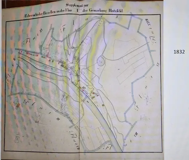 Karte Hatzfeld von 1832 mit der hölzernen Brücke