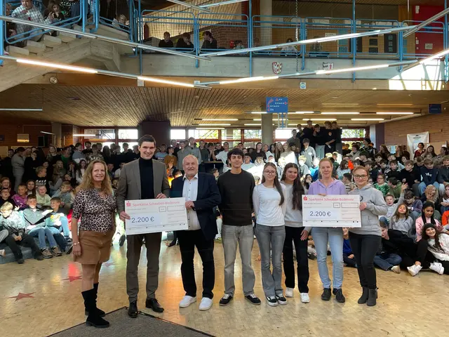Günzburgs OB Michael Jahn freut sich über den von Schulleiter Markus Lukas überreichten Scheck in Höhe von 2.200 Euro für die Stiftung „Ein Herz für Günzburg“.
 | Foto: Michael Lindner/Stadt Günzburg