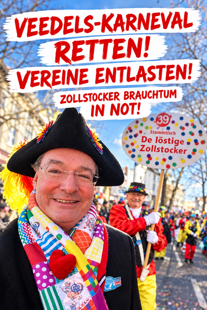 Torsten Ilg von der Kölner StadtGesellschaft KSG will eine Konzentration der Fördermittel zugunsten des Veedels-Karneval erwirken.  | Foto: Frei von Rechten Dritter: Grafik mit KI erstellt 