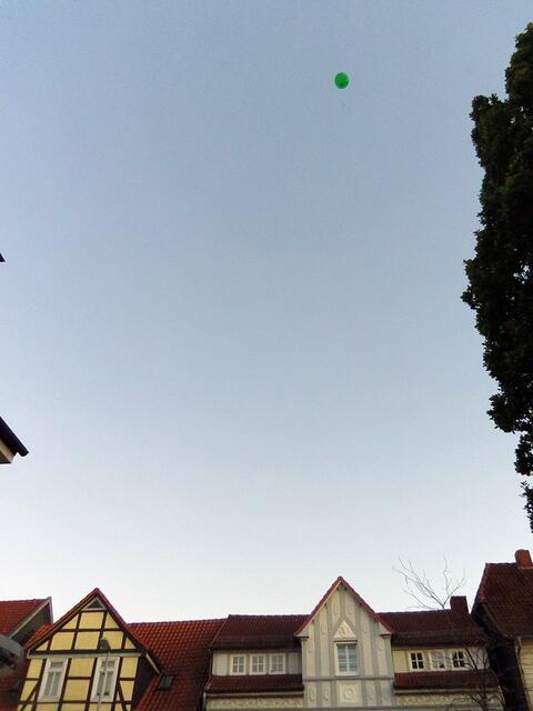 Ein einsamer Nachzügler startet in den blauen Himmel