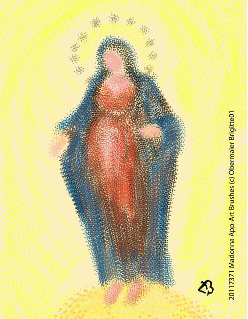 Die Madonna entdeckte ich auf einer Reise nach Tschechien. Man sagt: das sei die einzige dargestellte Malerei worauf die Madonna schwanger gezeigt wird.

Jetzt habe ich es mit App-Art Brushes gemalt und finde das Bild zauberhaft schön.
