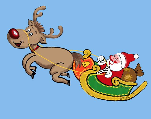 App-Art Brushes Rudolph das Rentier vom Weihnachtsmann mit Rentierschlitten - 20117417-Rentierschlitten-Adventskalender2011-Brushes-(c)BrigitteObermaier