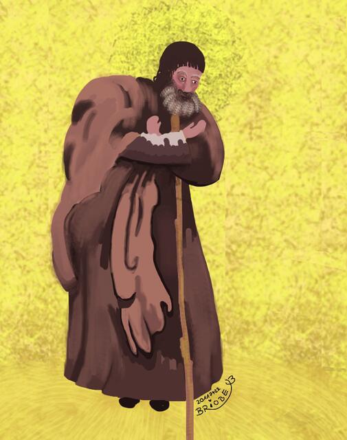 Heute kommt Josef hinzu - Er geht gleich in den Stall - noch ist er allein - App-Art Ad20117422-Josef1-Adventskalender2011-Brushes(c)BrigitteObermai
