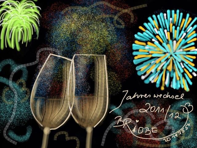 Jahreswechsel mit Feuerwerk und Sektglas - 20117553-Feuerwerk-gruen-Brushes(c)BrigitteObermaier_