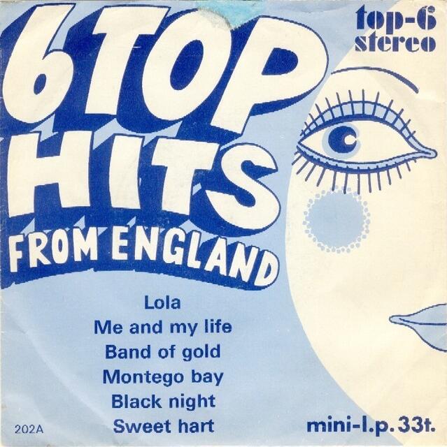 Mini-LP "6 Top Hits From England 1970". Gesang: David Byron, Daniel Boone, Dana Gillespie. Mit dabei: Mick Box und Paul Newton | Foto: Single-Cover