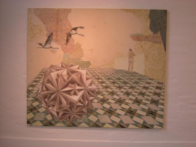 Kranichflug,  Mischtechnik, Collage / Leinwand.