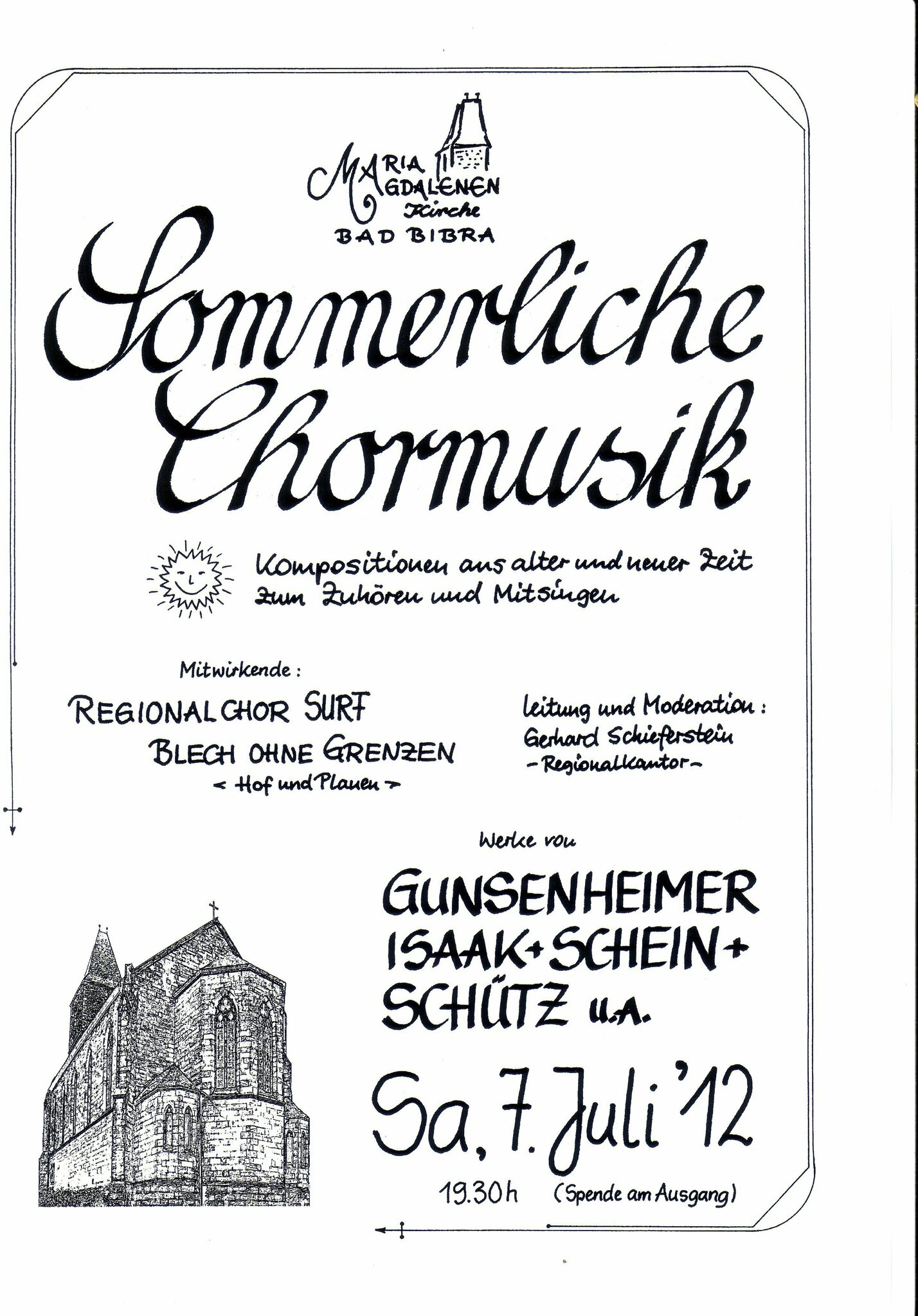 Sommerliche Chormusik Maria Magdalenen Kirche Bad Bibra 7. Juli 1930 Uhr