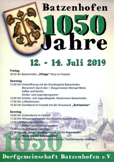 Flyer zur 1050-Jahrfeier | Foto: Dorfgemeinschaft Batzenhofen e.V.