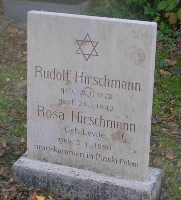 Grabstein für Rudolf und Rosa Hirschmann auf dem jüdischen Friedhof in Augsburg-Haunstetten.