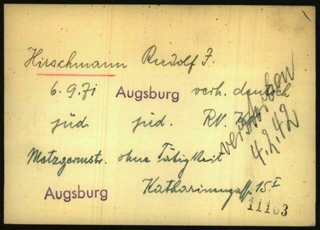 Karteikarte Rudolf Hirschmann aus dem KZ Dachau