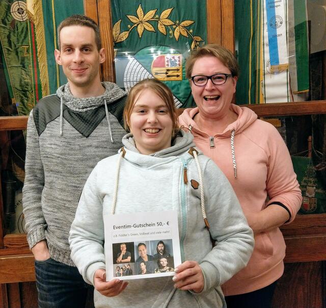 "Freitags-Schießen" im Februar 2020, Platz 2 Keven Brandes, Tagessiegerin Anna-Lena Meyer, Platz 3 Silke Knorr