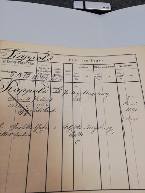 Aus dem Familienbogen der Familie Rappold, Stadtarchiv Augsburg