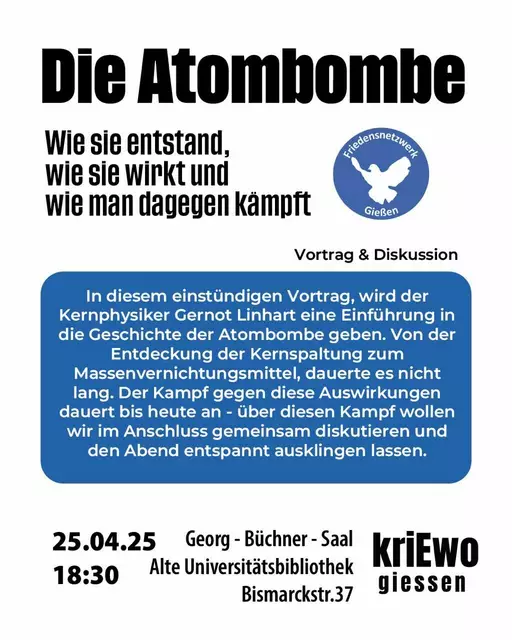 Share-pic zur Vortragsveranstaltung mit anschließender Diskussion über die Atombombe | Foto: Friedensnetzwerk Gießen