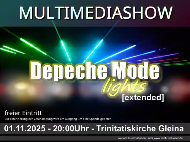 Plakat zur Lasershow Depeche Mode lights [extended] am 1.11.2025 in der Trinitatiskirche Gleina | Foto: Alexander Goldstein