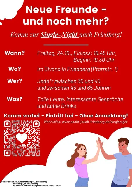 Einladung zur Single Night im Friedberger Begegnungszentrum DIVANO | Foto: Pfarrgemeinderat Friedberg