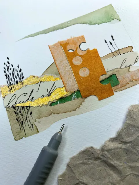 Spannende Landschaften entstehen mit dem Mix aus Aquarellmalerei und Collage-Elementen. | Foto: Michèle Greiner