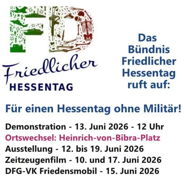 Logo "Friedlicher Hessentag Fulda 2ß26" mit Veranstaltungshinweisen | Foto: Aktionsbündnis "Friedlicher Hessentag"