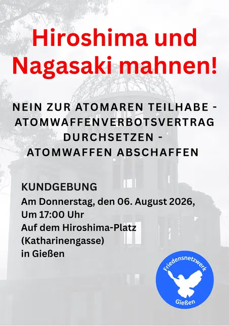 Flyer zur Gedenkveranstaltung zum 81. Jahrestag des Atombombenabwurfs auf Hiroshima