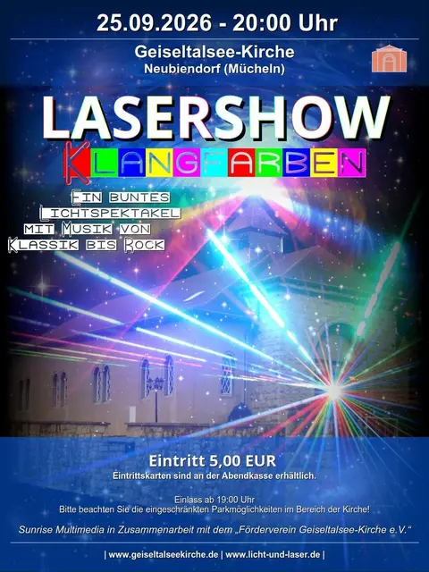 Lasershow "Klangfarben" in der Geisltalsee-Kirche Neubiendorf (Mücheln) am 25.09.2026 um 20:00 Uhr