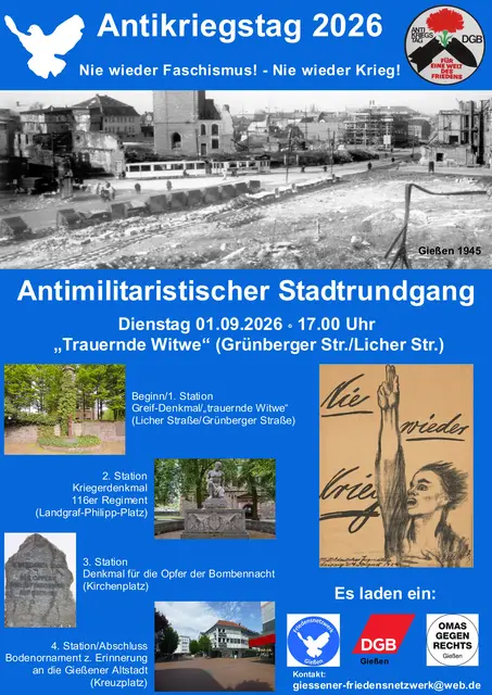 Veranstaltungsplakat zum Antikriegstag 2026