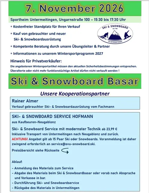 Ski und Snowboardbasar 2026 SV Untermeitingen Abt. Ski &amp; Snowboard
