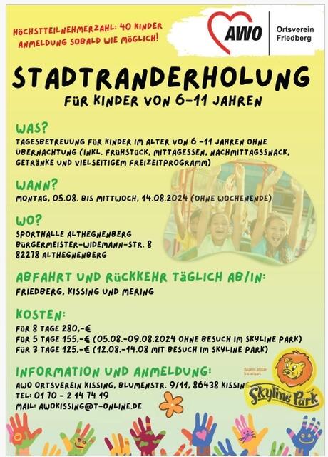 Ferien Tagesbetreuung incl. Transfer, Verpflegung, Getränke und vielseitigem Programm, ohne Übernachtung und Wochenende.