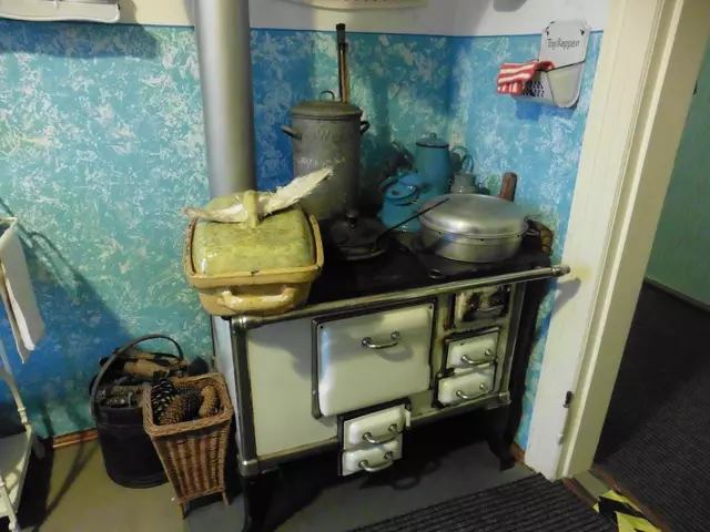 Das waren noch Zeiten / Küchenherd mit vielen DDR Küchengeräten wie der Einkochapparat mit dem langen Thermometer Bratpfanne u.v.m