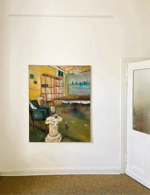 In der aktuellen Schau zum "Mülheimer Kunstsonntag" in der Ruhrtalstadt:Öl auf Leinwand ca. 160 x 120 cm 
Aus der Werkreihe von Cornelia Wissel-Treinen "Ateliers im Ruhrgebiet" hier eine Studie des Ateliers von Manfred Dahmen | Foto: Dr. Friedrich Stavenhagen, Kunstmuseum MMKM