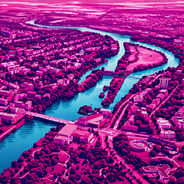 Titel der Malerei "KUNSTBLICKE IN DER RUHRTALSTADT" von Andreas Ingramm 100 x 100 cm Oil on Canvas Die Stadt Mülheim liegt im Ruhrgebiet am nördlichen Rand des Bergischen Landes und erfreut Ihre Bewohner und Gäste mit einem unvergleichlichen Kunst - und Kulturangebot.