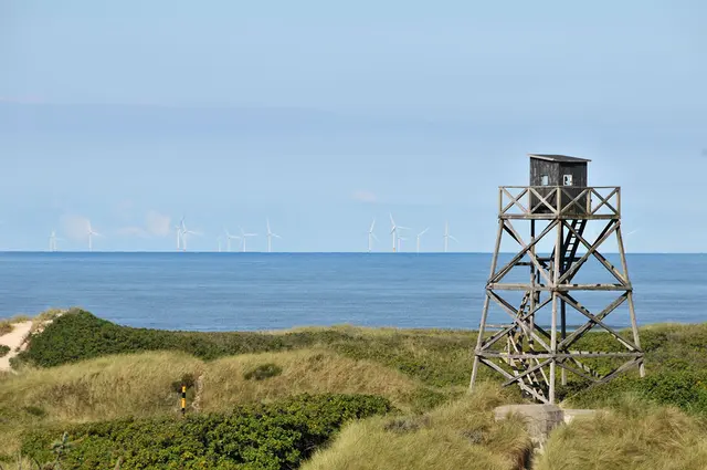 mit Blick auf Windräder in der Nordsee am Horizont